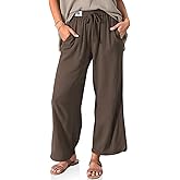 TARSE Women Linen Wide Leg Pants Casual Loose Drawstring Summer Beach Travel Vacation Palazzo Pants with Pockets