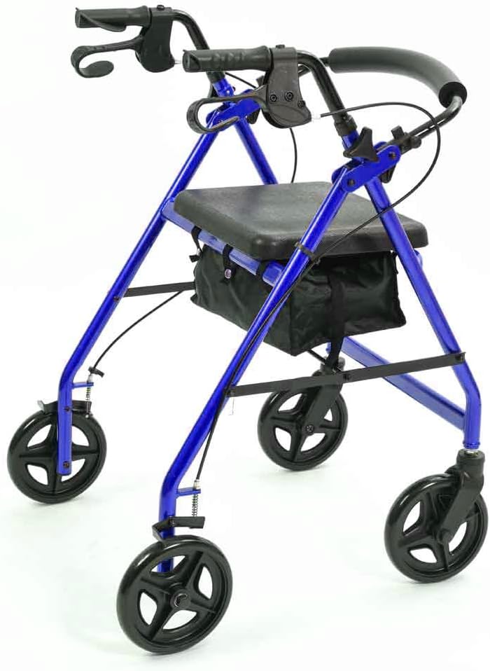 NRS Healthcare A-Series 4 Wheel Rollator Folding Aluminium Walking Aid with Seat & Bag - Image 3