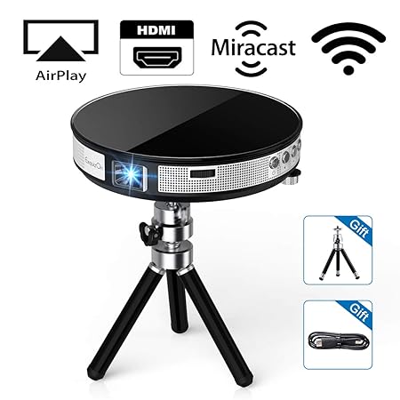 Mini Beamer DLP Projektor Mobil, eingebaute WiFi Wiederaufladbar 4000mAh 100 Zoll R6, HDMI USB Micro-SD Audio, inkl. kostlose