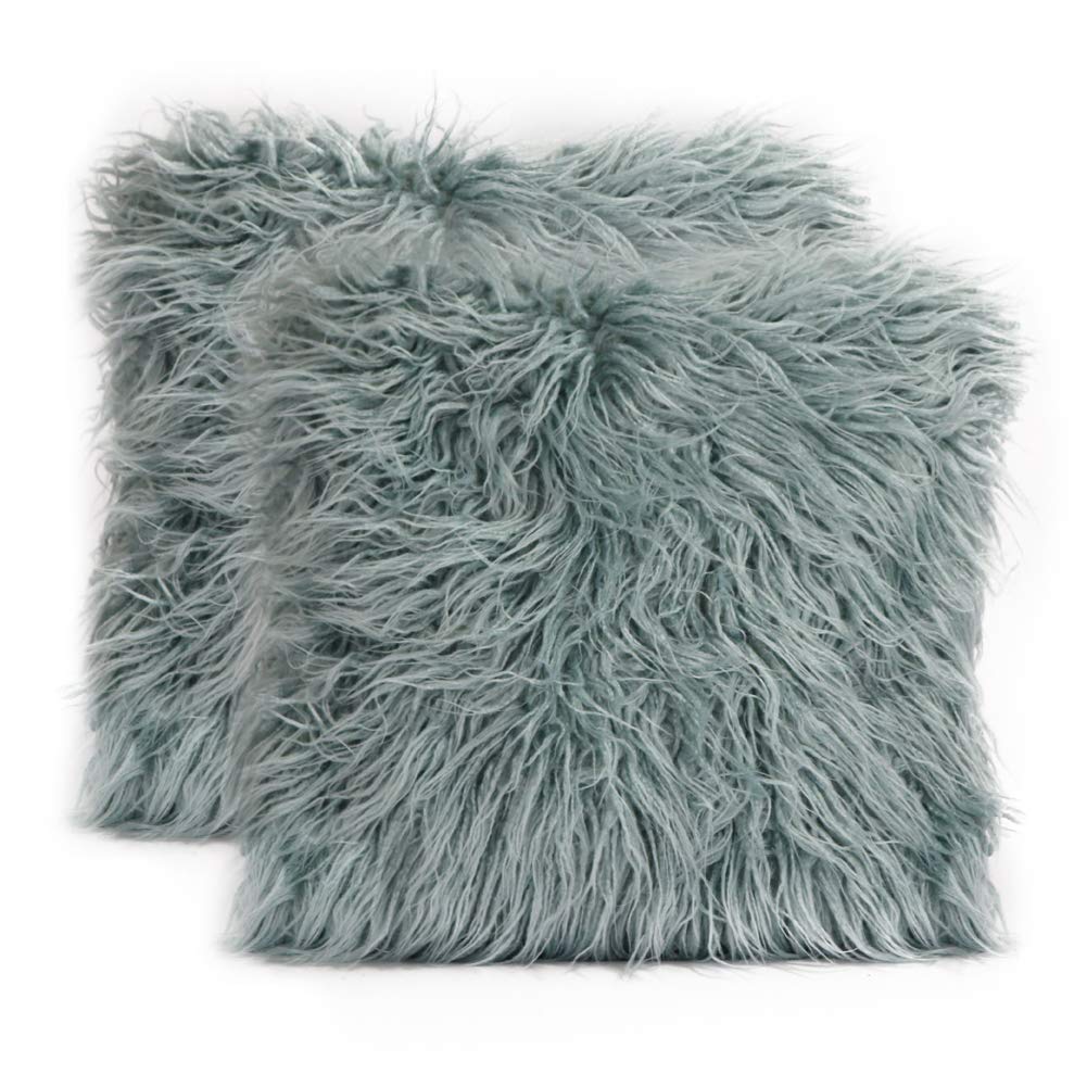 3C Collection 2 Pack Fluffy Cushion Covers Teal Blue 45cm x 45cm, Soft