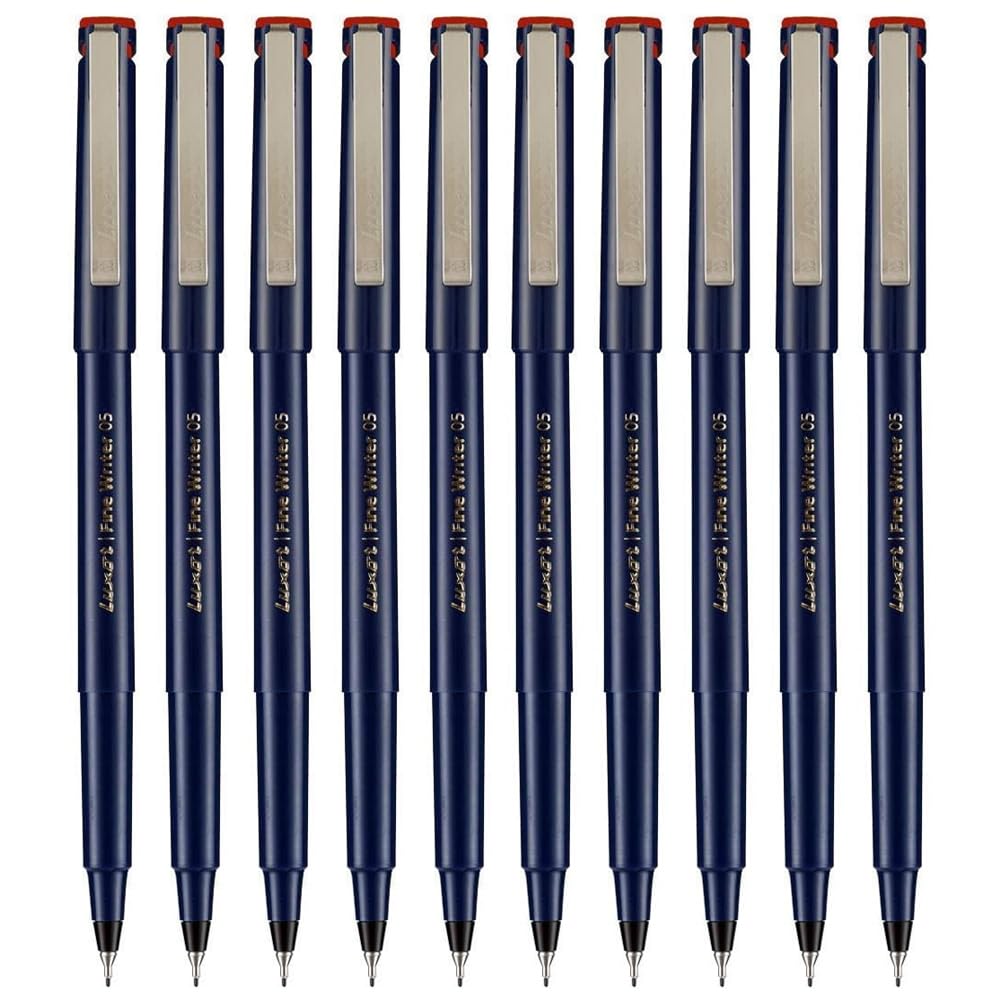 Write05 Fineliner Pens, RED, 0.5mm Ultra Fine Tip, Pack of 10, Precise Writing, Write Sign Draw Colour Pens, School Office Home Use, iZOFAX