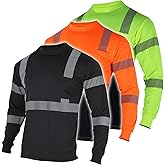 FONIRRA 3pcs Safety Reflective High Visibility T Shirts for Men with Long Sleeve Construction Work Shirts ANSI Class 3