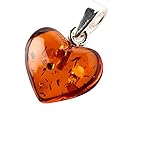 AmberJewelry Genuine Certified Baltic Amber Heart Pendant, Handmade Amber Pendand From Genuine Baltic Amber and 925 Sterling Silver, Baltic Amber Charm For Necklace Valentine's Day Gift Love Symbol Pendant Gift for Her made in Baltic Region Love Charm Amore