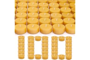 TELOSMA 100 Pack Pure Beeswax Tealight Candles | Natural Unscented Beeswax Candles in Bulk, Clean Burning, Yellow