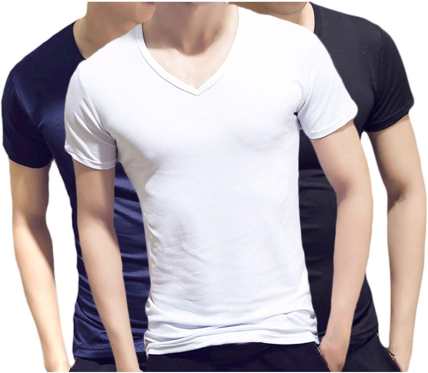 Amazon シャルフィール 3色 セット Vネック 半袖 Tシャツ メンズ 無地 インナー M ブラック ホワイト ネイビー Tシャツ カットソー 通販