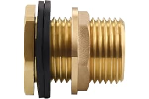Carvedexquisitely 1/2" Female NPT and 3/4" Male GHT (Garden Hose Threaded) Solid Brass Water Tank Connector, Bulkhead Fitting With 2 Rubber Ring
