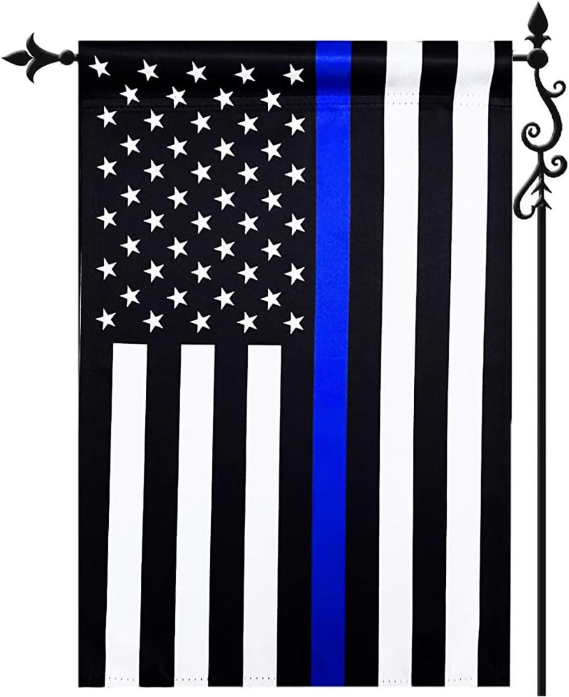 Thin Blue Line Police Yard Garden Flag 12.5x18 Inch- Double Side Police American Garden Flags Banner Outdoor- Blue Stripe US Garden Flag Polyester Blend Outdoor Lawn Decoration