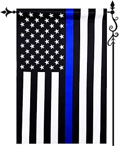 Thin Blue Line Police Yard Garden Flag 12.5x18 Inch- Double Side Police American Garden Flags Banner Outdoor- Blue Stripe US Garden Flag Polyester Blend Outdoor Lawn Decoration