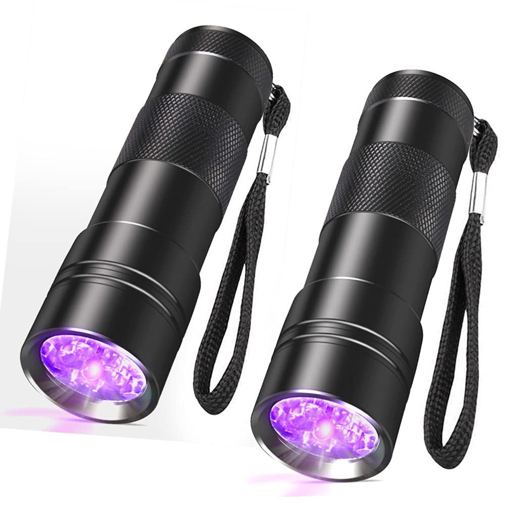 Photo 1 of SEVENKA Black Light Flashlight, 2 Pack 12 LED UV Blacklight Flashlight, 395nm Handheld Mini Torch Light, Professional Urine Detector for Dog Pet Urine Stains, Bed Bugs and Scorpions.