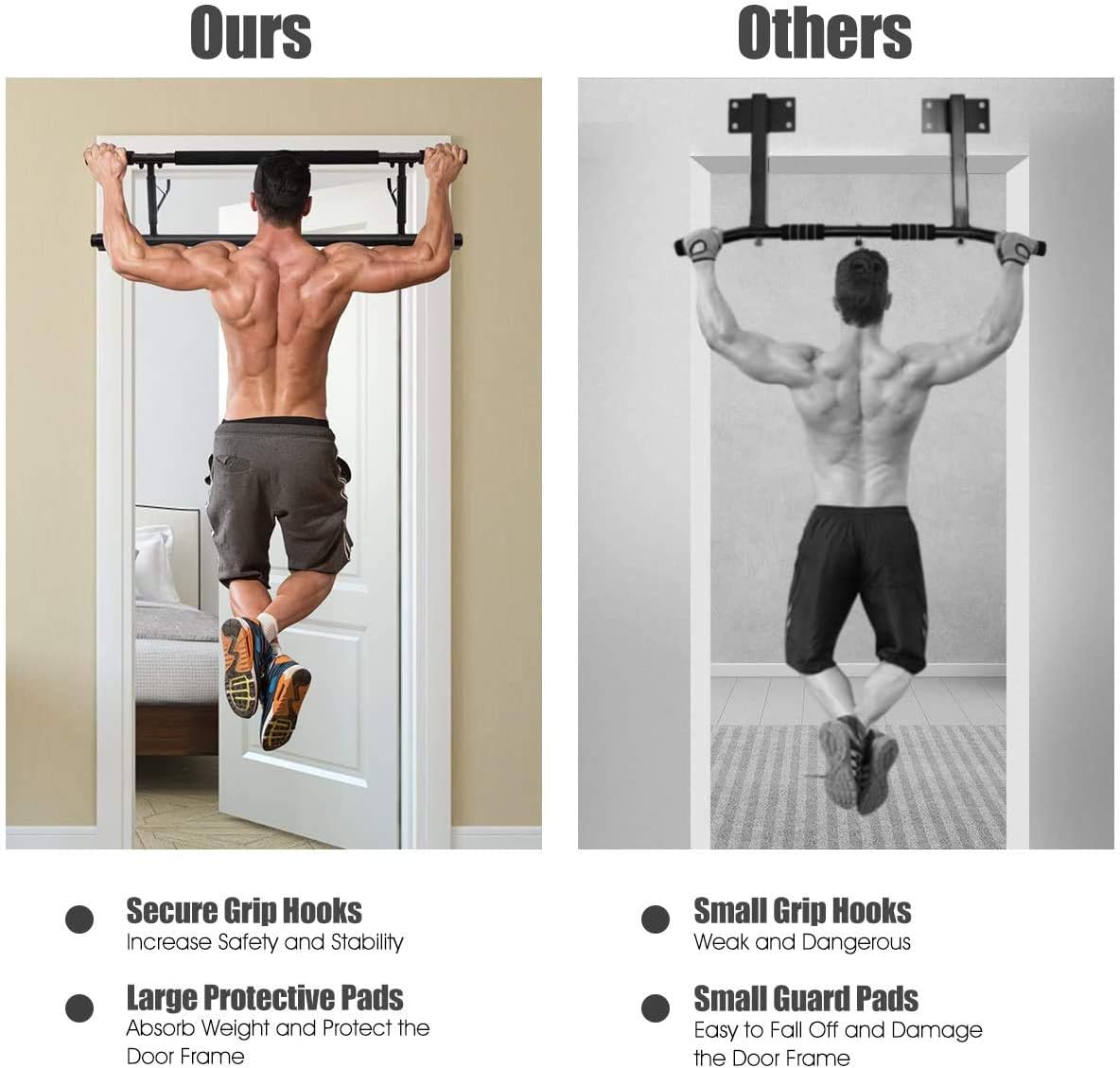 FANTASK Pull Up Bar Doorway Exercise Bar with Mount Hook, Fitness Chin-Up Bar with Ergonomic Grip, Strength Training Upper Body Workout Bar Without Screw Installation for Home Gym Exercise, Black