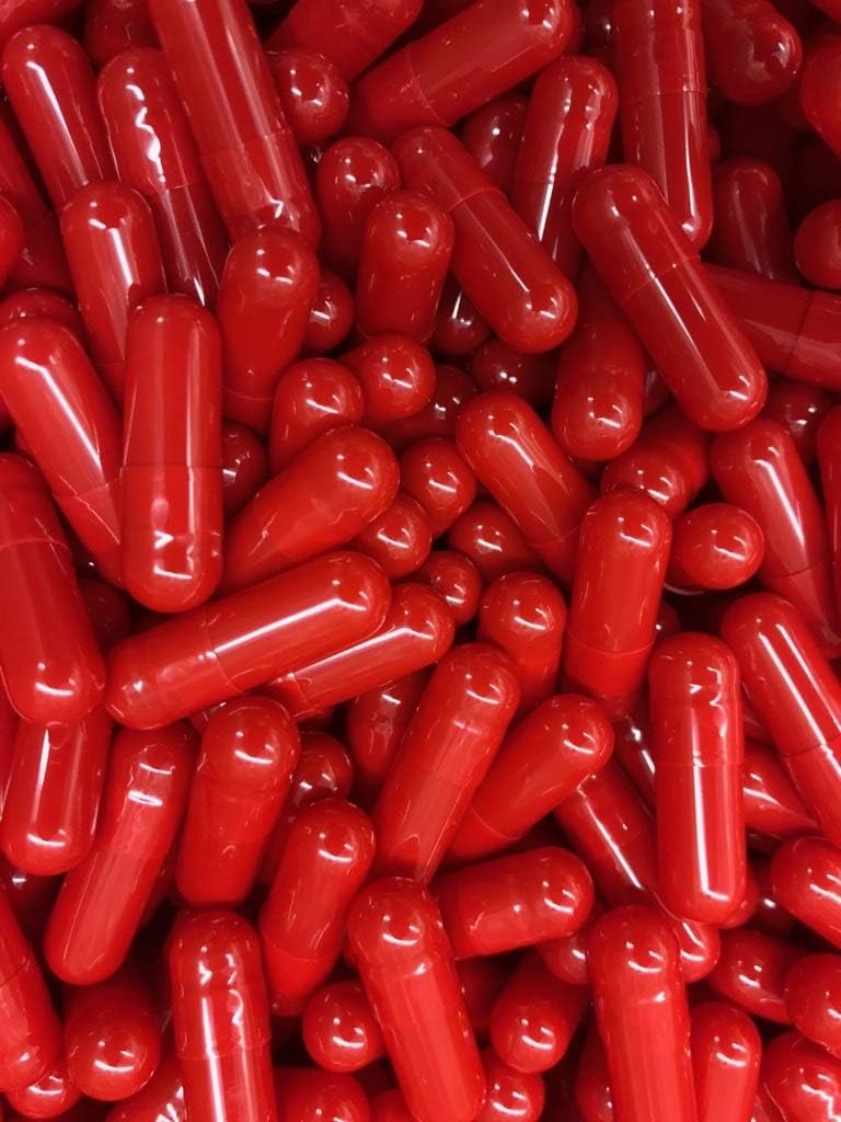 1000 Empty Gelatin Capsules Size 0 Red. Opaque. Non GMO