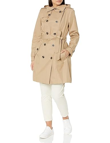 LONDON FOG womens Double Breasted Trenchcoat, Br Khaki, Small US - Main Image