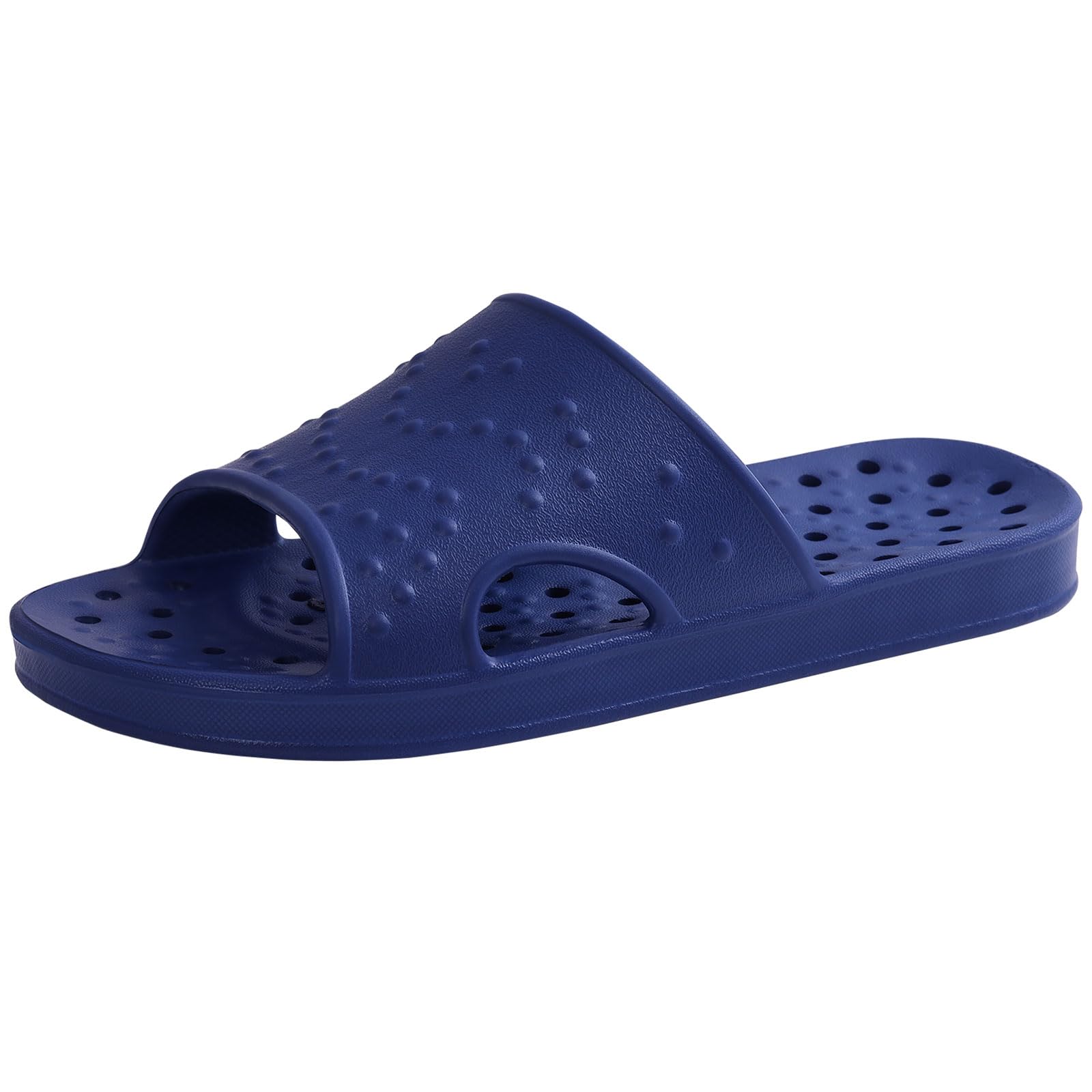 Photo 1 of shevalues Shower Shoes for Women Men with Arch Support Quick Drying Pool Slides Lightweight Beach Sandals with Drain Holes, Navy 9.5-10.5 Women /8-9 Men