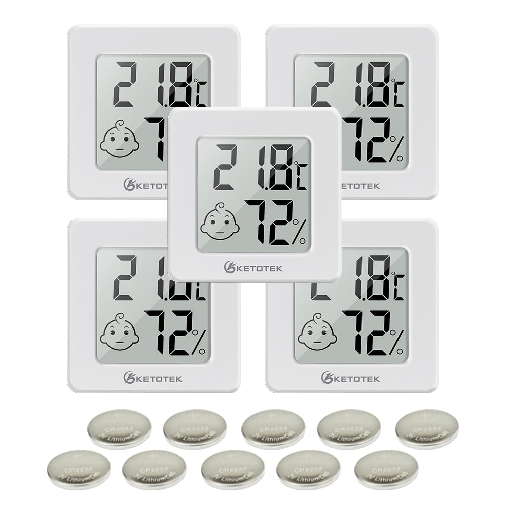 KETOTEK 5 Pack Room Thermometer Indoor Hygrometer Digital Mini Humidity Meter Temperature Monitor with Climate Indicator for Baby Room Greenhouse