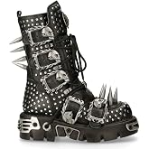 New Rock Boots 1535-S1 Womens Metallic Black Leather Goth Studded Spike Boot