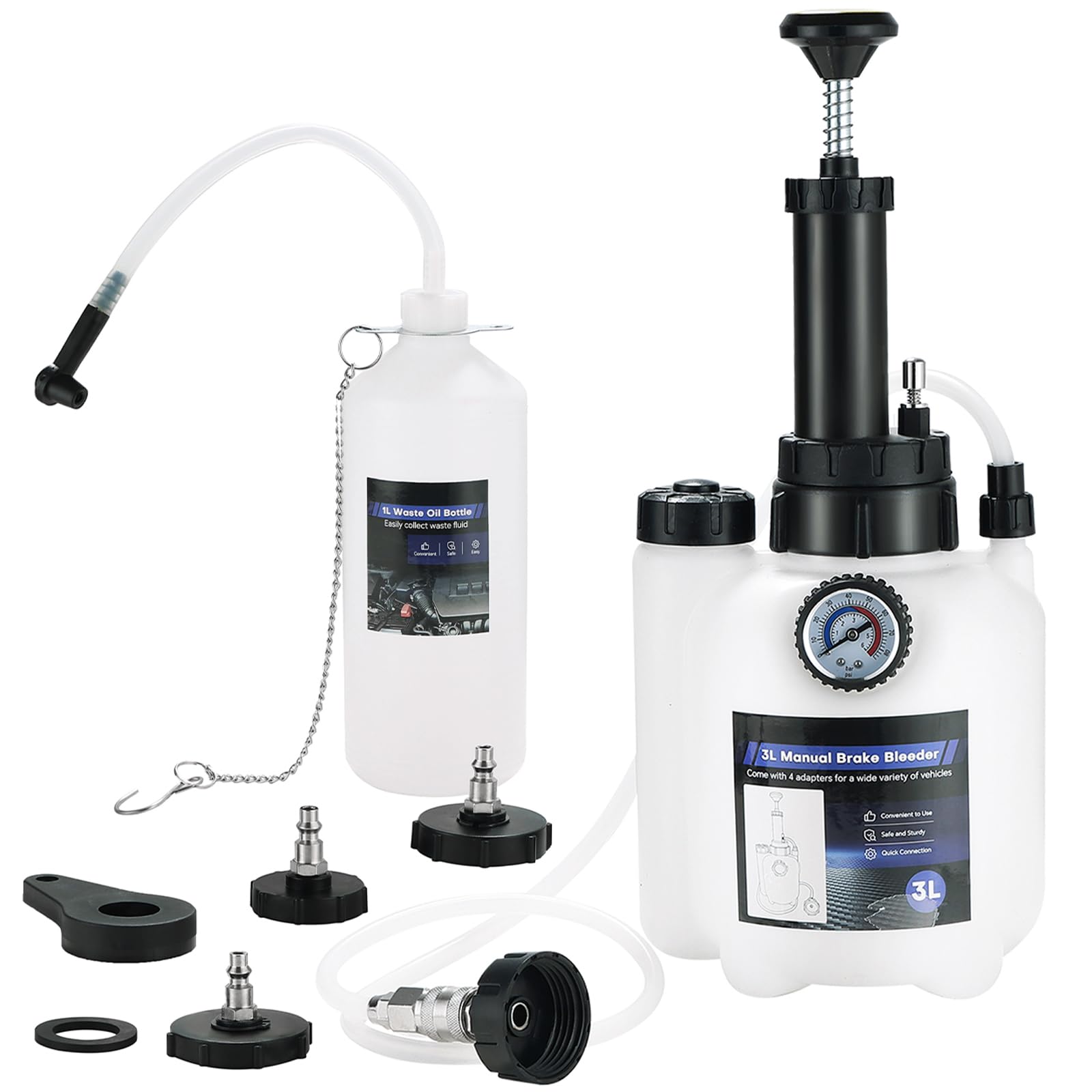 Photo 1 of weyleity 3L Manual Brake Bleeder Kit | One-Person Brake Pressure Bleeder Kit with 1L Brake Fluid Bleed Bottle and 4 Master Cylinder Adapters, Suitable for Most Vehicle Brake Systems