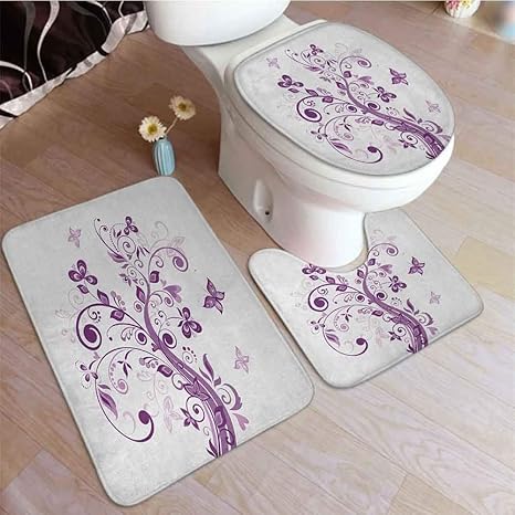 Amazon.com: 3 Pcs Non-Slip Bathroom Rug Set Mauve Tree ...