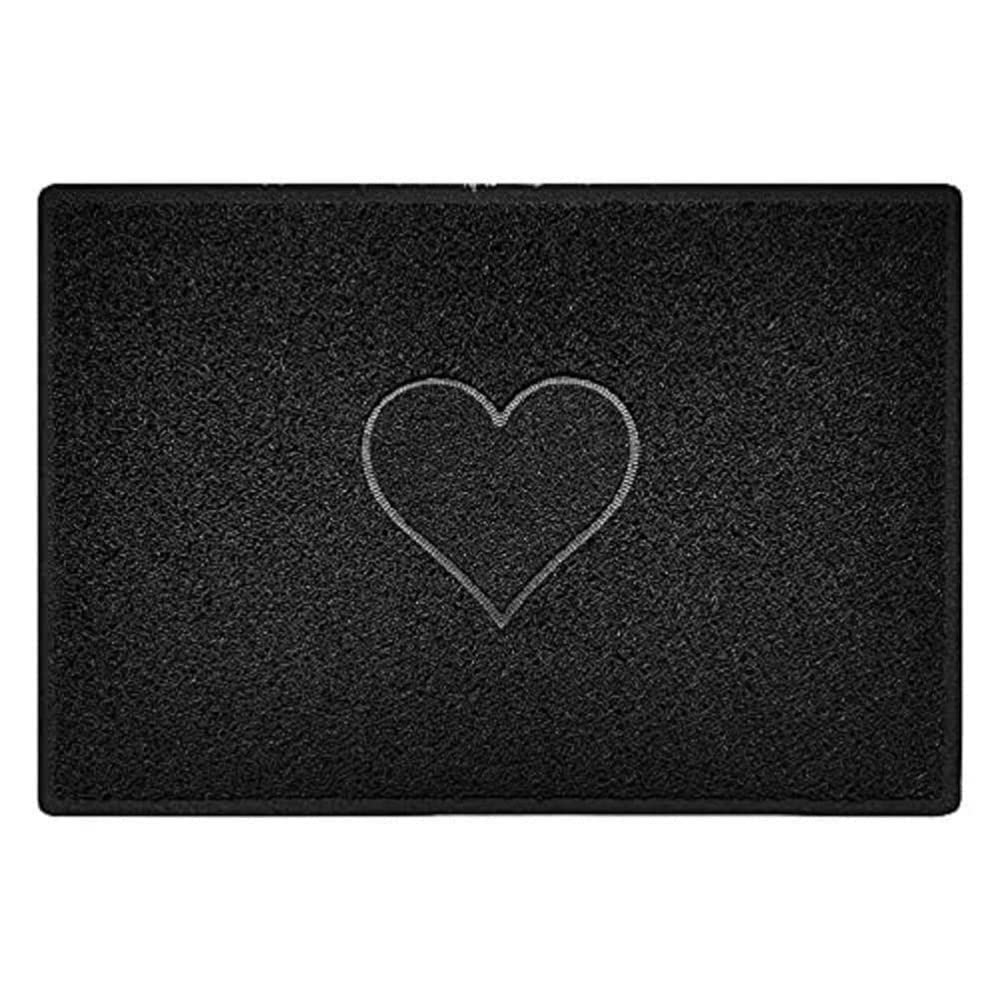 Nicoman Heart Shape Embossed Entrance Door Mat Non Slip Dirt Trapper PVC Spaghetti Mat with Rubber Base, Jet Washable Quick Drying Doormat Indoor or Outdoor - (Large, Black, 90 x 60cm)