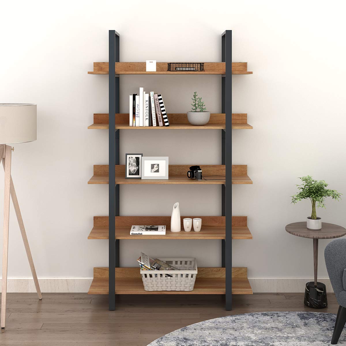 Best hsh furniture 5-shelf vintage industrial rustic bookshelf