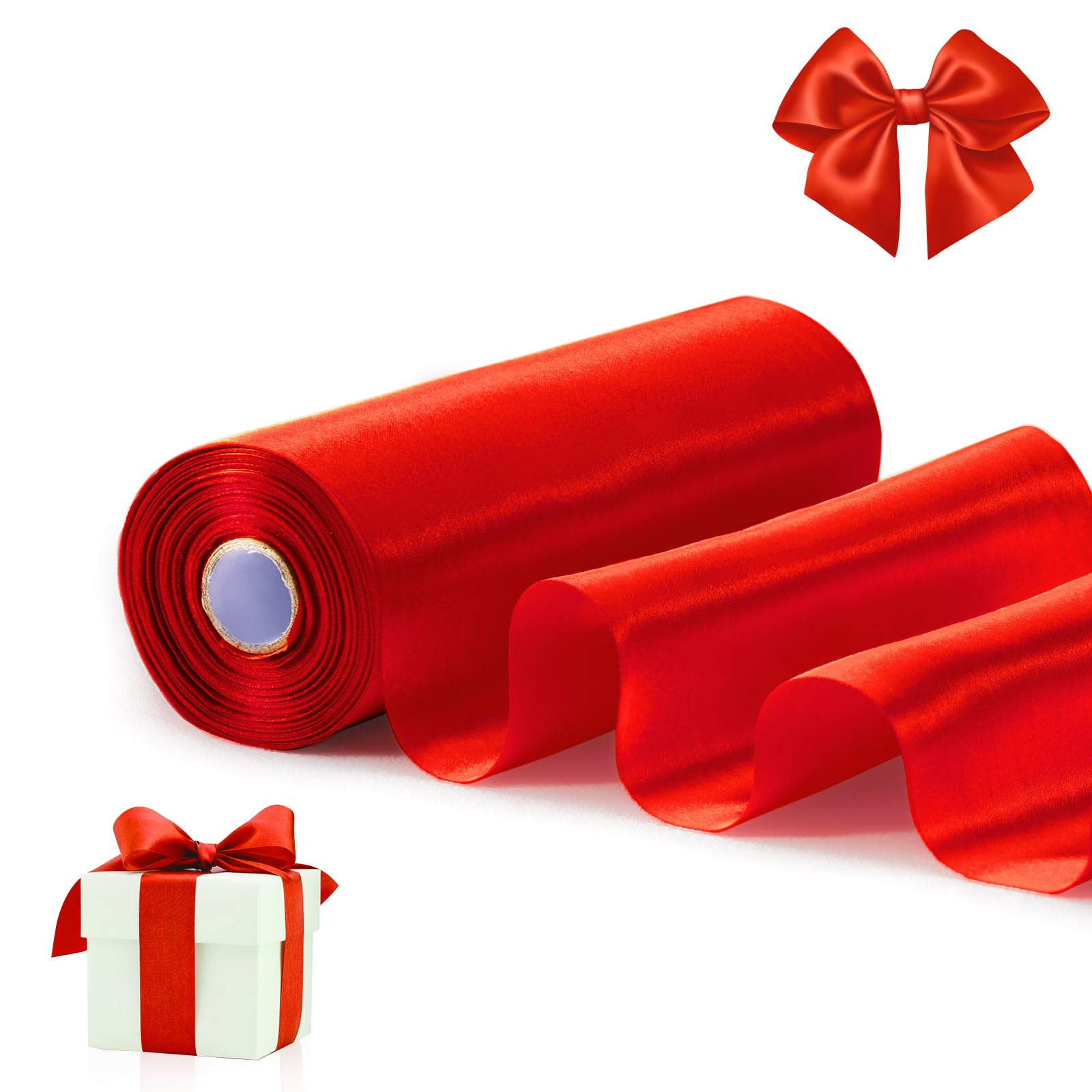 FAKILO Blue Satin Ribbon 8 Inch x 22 yd Wide Thick Ribbon for a Grand Opening Business Ribbon Cuttings Ceremony Bow Wedding Chairs Party Christmas Festival Decor — image 1