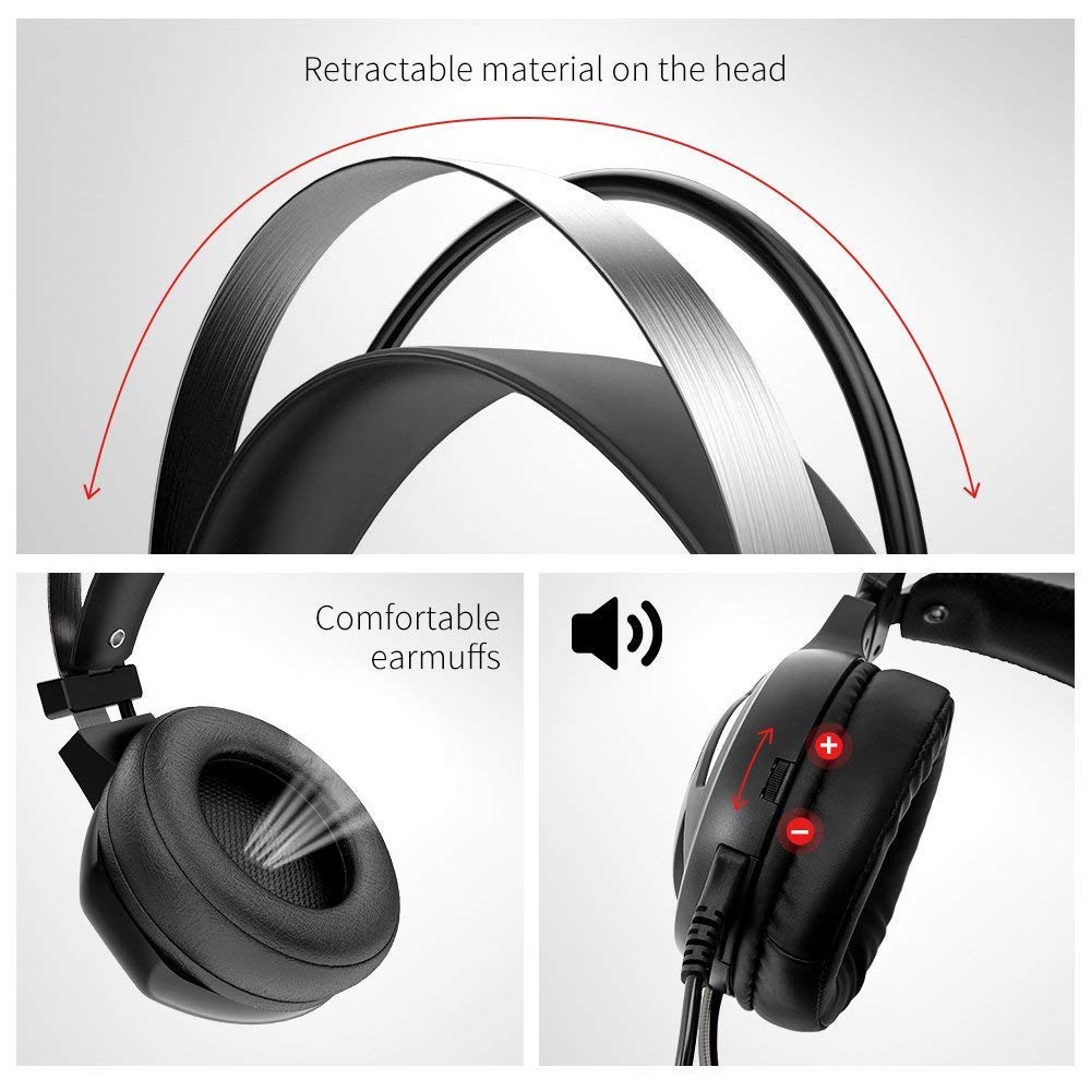 Ranipobo Stereo Gaming Headset, 7.1 Surround Sound USB Computer Kopfhörer mit Mikrofon Noise Cancelling (Schwarz)
