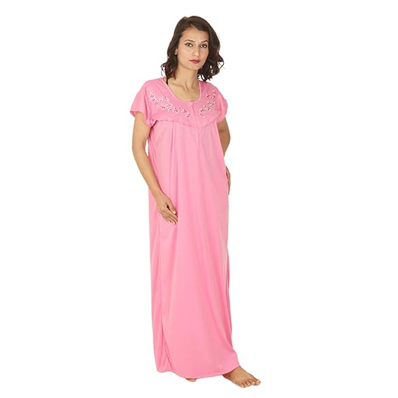 Nightgown Sleepwear Maxi Maternity Pregnancy Wear Breastfeeding Nursing Feeding Nighties for Women | Cotton Nightdress Full Length Nightwear Dress Nighty Gown - Free Size