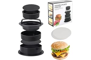 3 in 1 Burger Press Patty Maker,Sandwich Cutter and Sealer with 100 Pcs Wax Hamburger Patty Paper for Stuffed Burgers, Slider