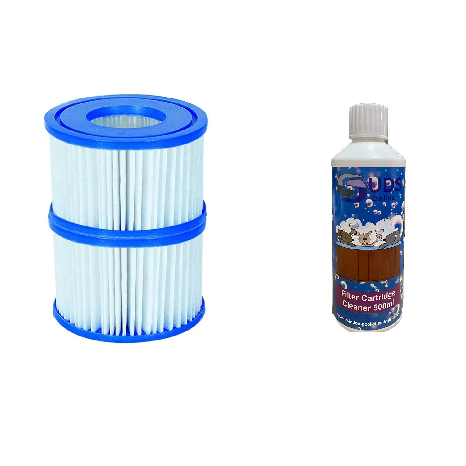 SUDS-ONLINE Filter Cartridge Cleaner With Compatible Bestway Filter Cartridge VI Replacement FOR Miami, Vegas, Monaco, Palm Springs (1 x Twin Pack + 500ml)