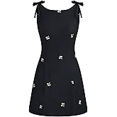 CIDER Floral Dress for Women Embroidery Bowknot Sleeveless Mini Beach Boat Neck Party Cocktail Dresses