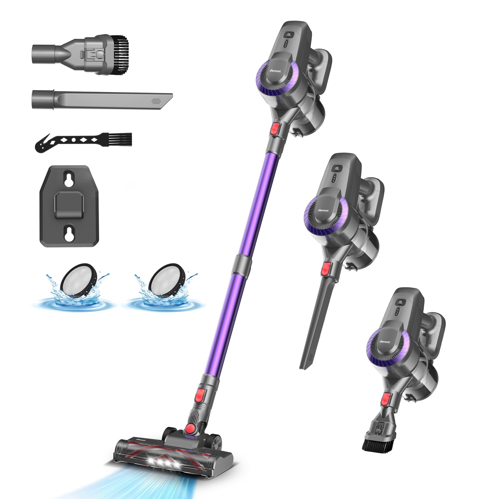 Photo 1 of PARTS ONLY DEVOAC Cordless Vacuum Cleaner, Ultra-Lightweight Stick Vacuum, 2200mAh Battery Up to 40mins Runtime, 6 in 1 Powerful Handheld Vacuum for Home Hard Floor Carpet Pet Hair (Purple)