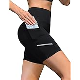 INKEEP High Waist Biker Shorts with Pockets for Women 5.5" Tummy Control Workout Shorts Gym Yoga Cycling Spandex Compression