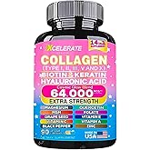 14 In 1 Collagen Supplement - Peptides Types l II III V X Biotin Keratin Hyaluronic Acid Folate Zinc Quercetin Apple Cider Vinegar Magnesium Grape Seed Hair Skin Nail Health Support (Label May Vary)