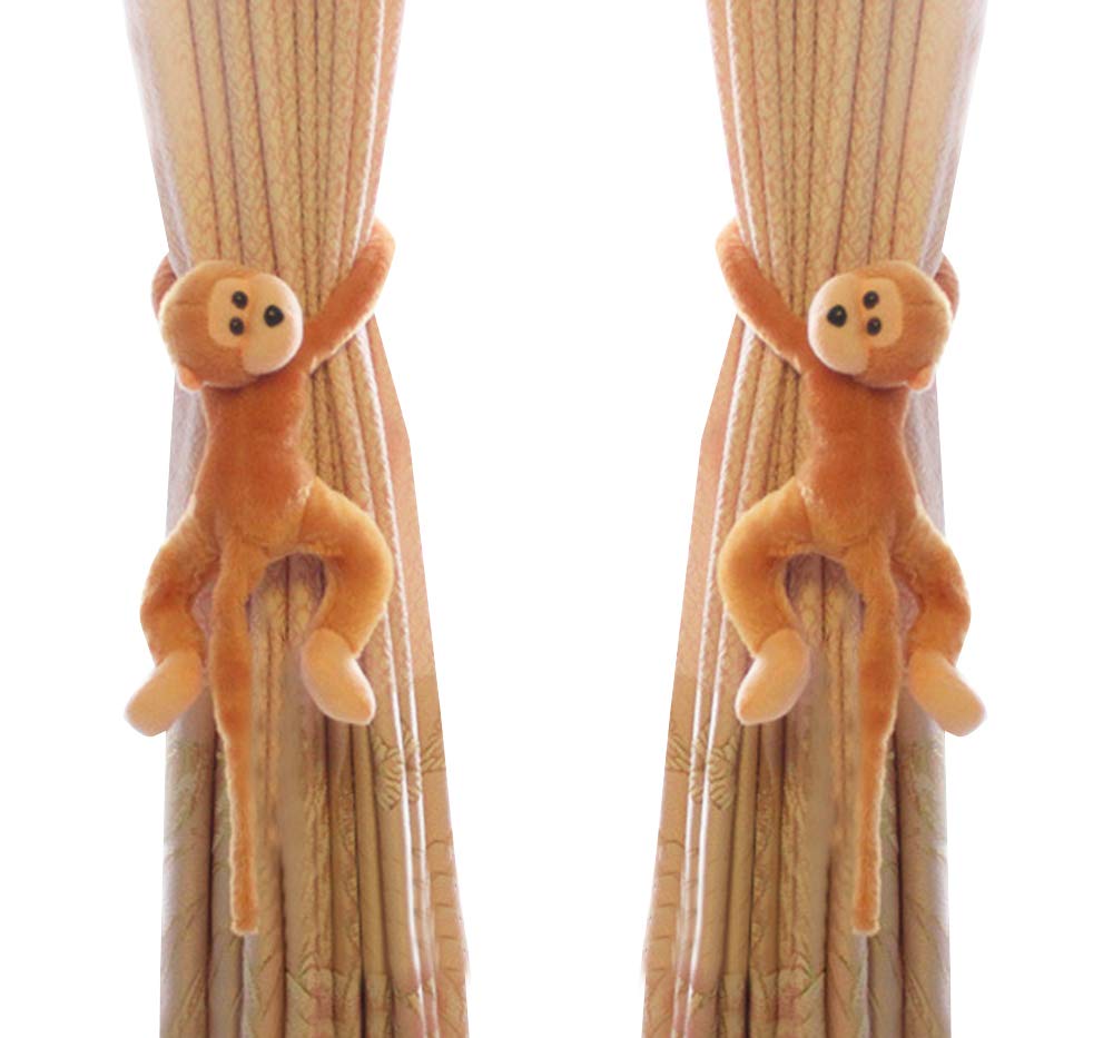 1 Pair Cutest Monkey Curtain Tiebacks Set Soft Plush Animal Curtain Holdback Clips Hooks Bedroom Decorative Window Curtain Tie Backs Jungle Bedroom Accessories Home Decor