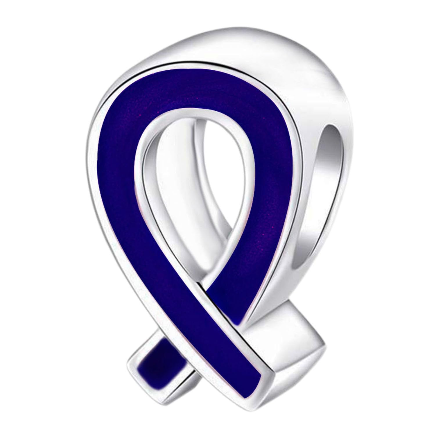 925 Sterling Silver Ribbon Charm with Purple Enamel Breast Cancer Awareness Charm for Pandora Charms Bracelet (Purple)