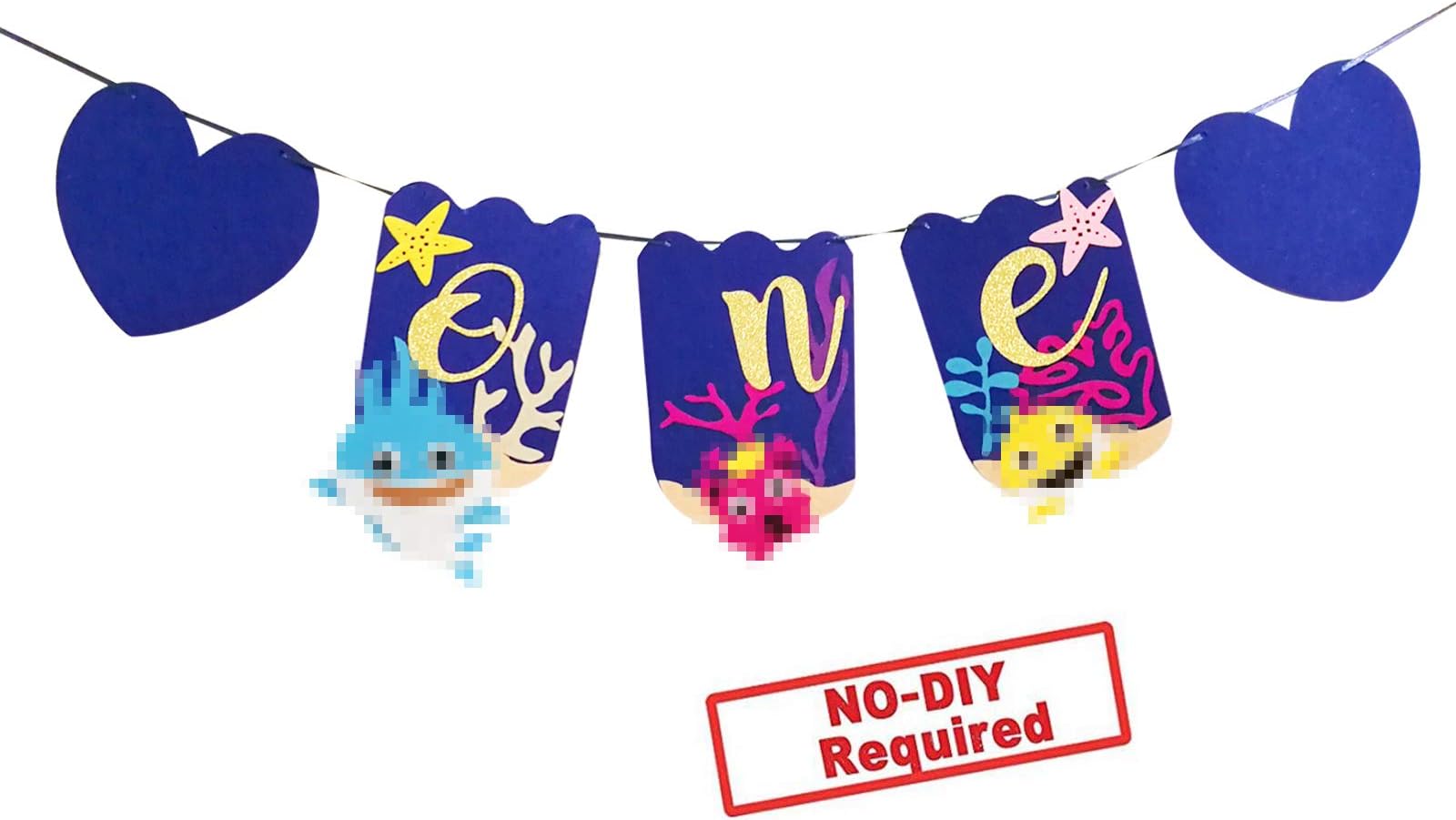 Cute Shark 1st Birthday Banner, Baby First Birthday High Chair Banner Shark Photo Props Party Decorations Supplies (Blue)