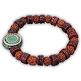 Tibetan Mala Embedded Medicine Wrist Mala for Meditation Handmade Draw String Silk Pouch (Om Charm)