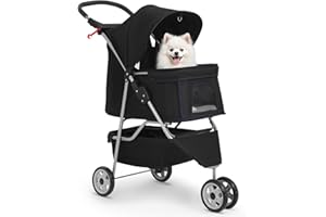 BestPet | 3-Wheel Pet Stroller | Dog and Cat Stroller | Breathable Mesh | Lightweight Travel Carrier | Waterproof & Foldable Design | Storage Basket | Black | for Daily Walks & Outdoor Use