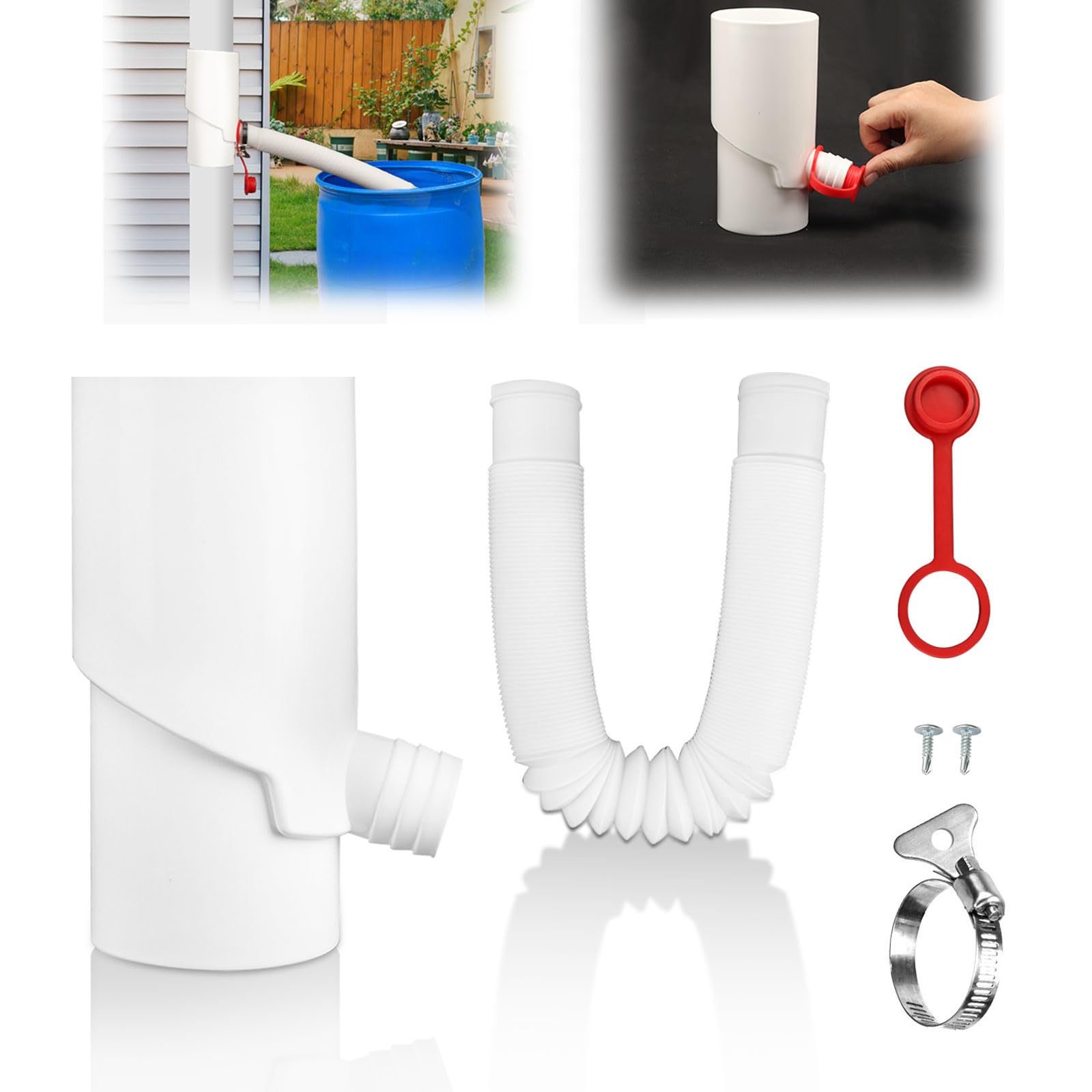 Rain Barrel Diverter Kit, Downspout Diverter Colander System, Rain Water Diverter for Gutters with Filter, Roof Water Diverter Connector with Adjustable Water Pipe for Residential (8cm)