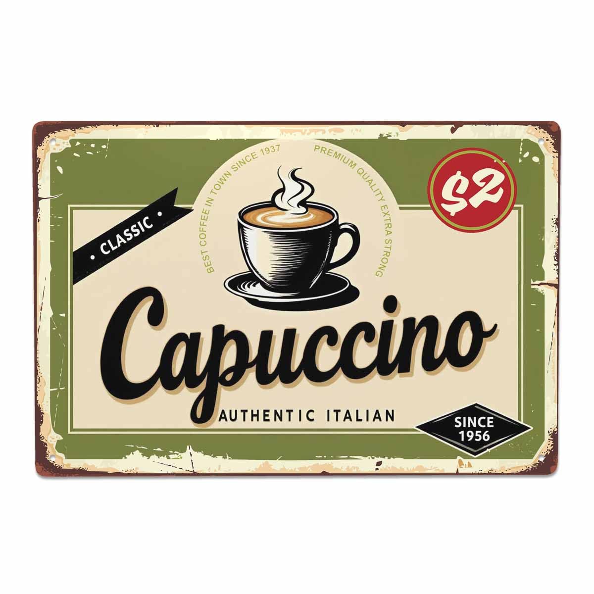 AOYEGO Cappuccino Tin Sign,Classic Italian Coffee Vintage Metal Tin Signs for Cafes Bars Pubs Shop Wall Decorative Funny Retro Signs for Men Women 8x12 Inch