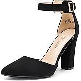 DREAM PAIRS Women's Chunky High Heels Dress Pumps Closed Pointed Toe Block Ankle Strap Shoes for Wedding Party