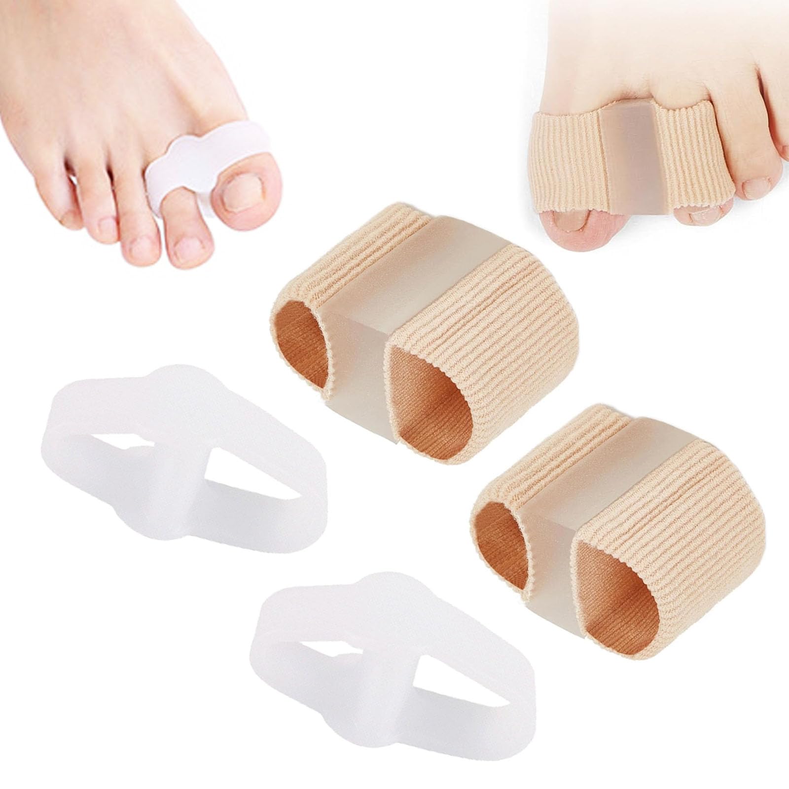 SSKHE 4Pcs Bunion Corrector Toe Protectors Straightener Separators for Feet Women Men Toe Correct Elasticity Hammer Toe Straightener with 2 Loops for Bunion and Overlap Toe