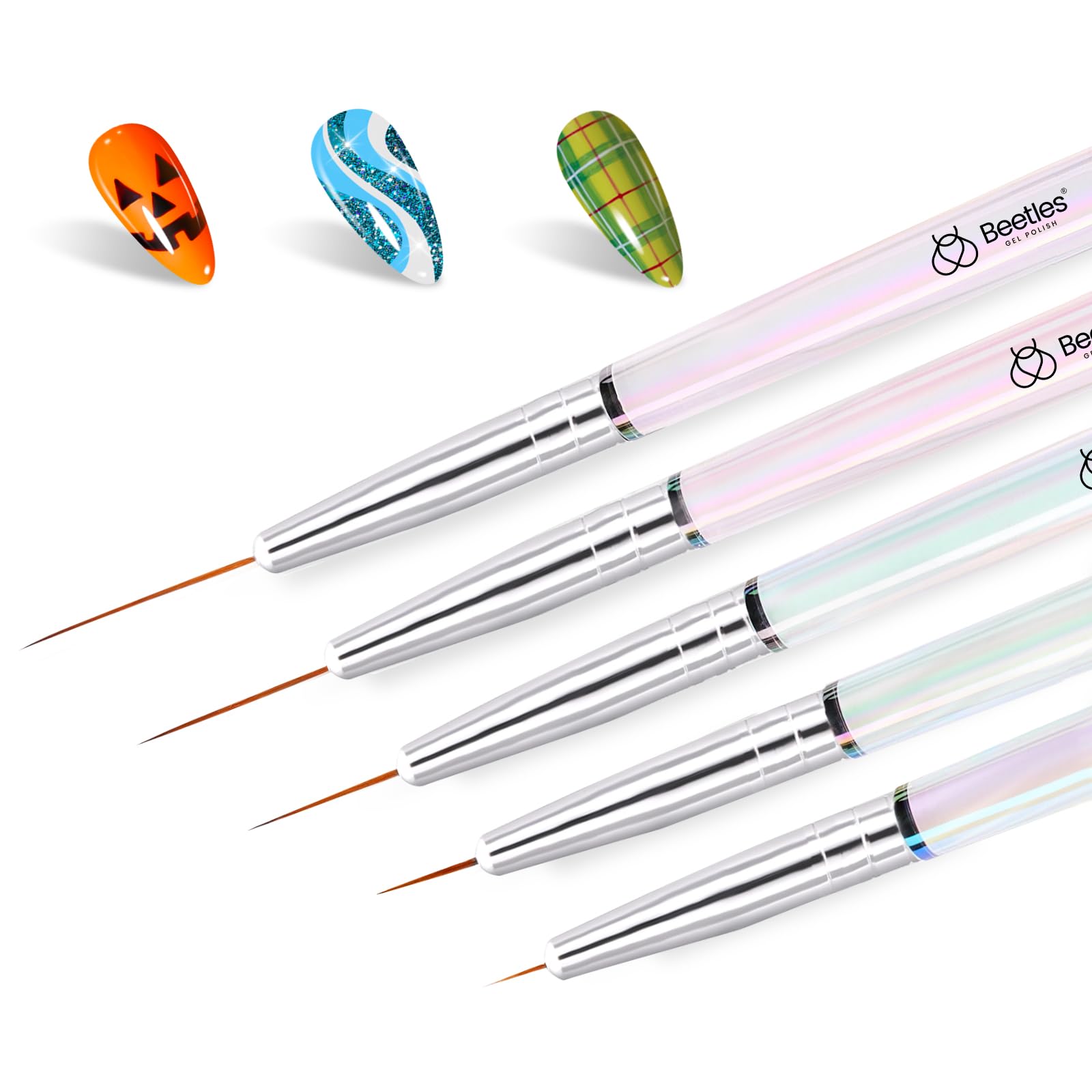 Photo 1 of Beetles Nail Art Pens Brushes, 5pcs Nail Art Liner Brushes Set Painting Nail Dotting Drawing Tool for Long Lines, Details, Fine Drawing Sizes 7/11/15/20/25mm Gift for Women