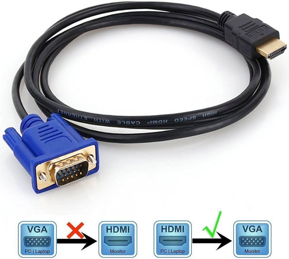 HDMI to VGA Cable, 6Ft 1.8M 1080P HDMI Male to VGA Male D-SUB 15 Pin M/M Connector Adapter Cable Cord Transmitter, HDMI to VGA one-way transmission cable (No Signal Conversion Function)