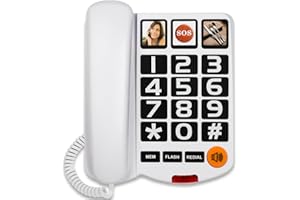Sangyn Landline Phones for Seniors with Large Button Corded Telephone for Home with Amplified Loud Ringer Volume Adjustable One-Touch Dialing Big Button Telephones for Visually Hearing Impaired, White