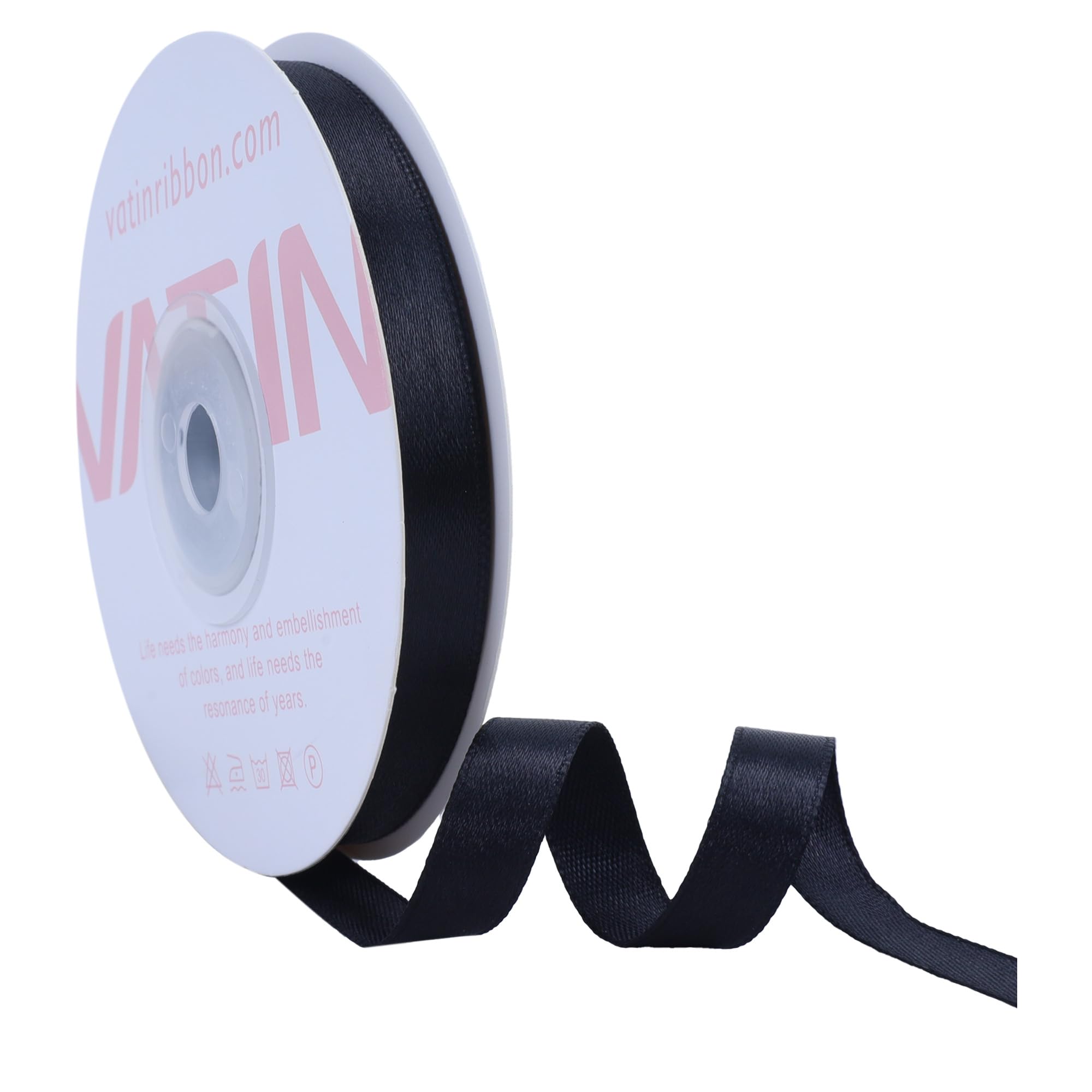 VATIN Black Satin Ribbon Polyester 10mm X 23m(25 Yards) Craft Fabric Ribbon Perfect for Gift Wrapping,Hair Bow,Party Balloon Trimming, Cake Decoration Sewing and Other Craft Projects