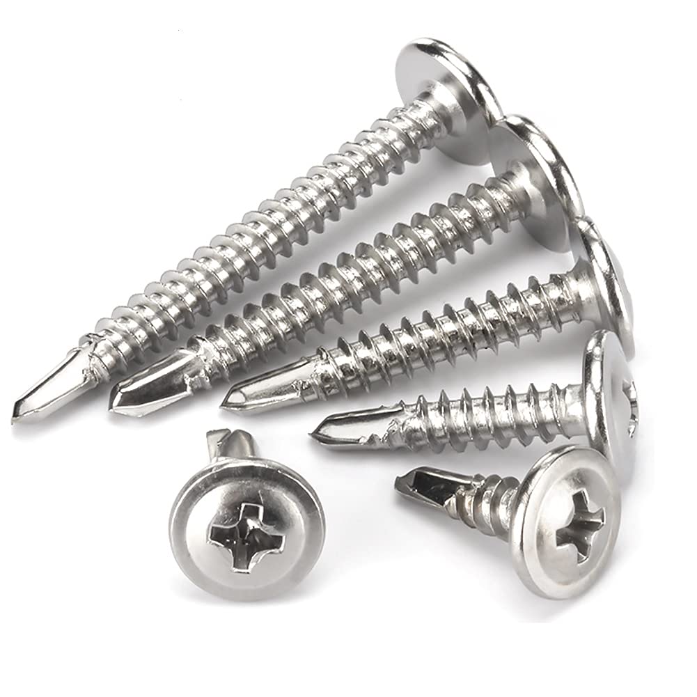 ANSIEDIO Phillips Big Pan Head Self Drilling Screws, Stainless Steel Cross Screws Self-tapping Screws for Metal, M4.8×50mm,20 pcs