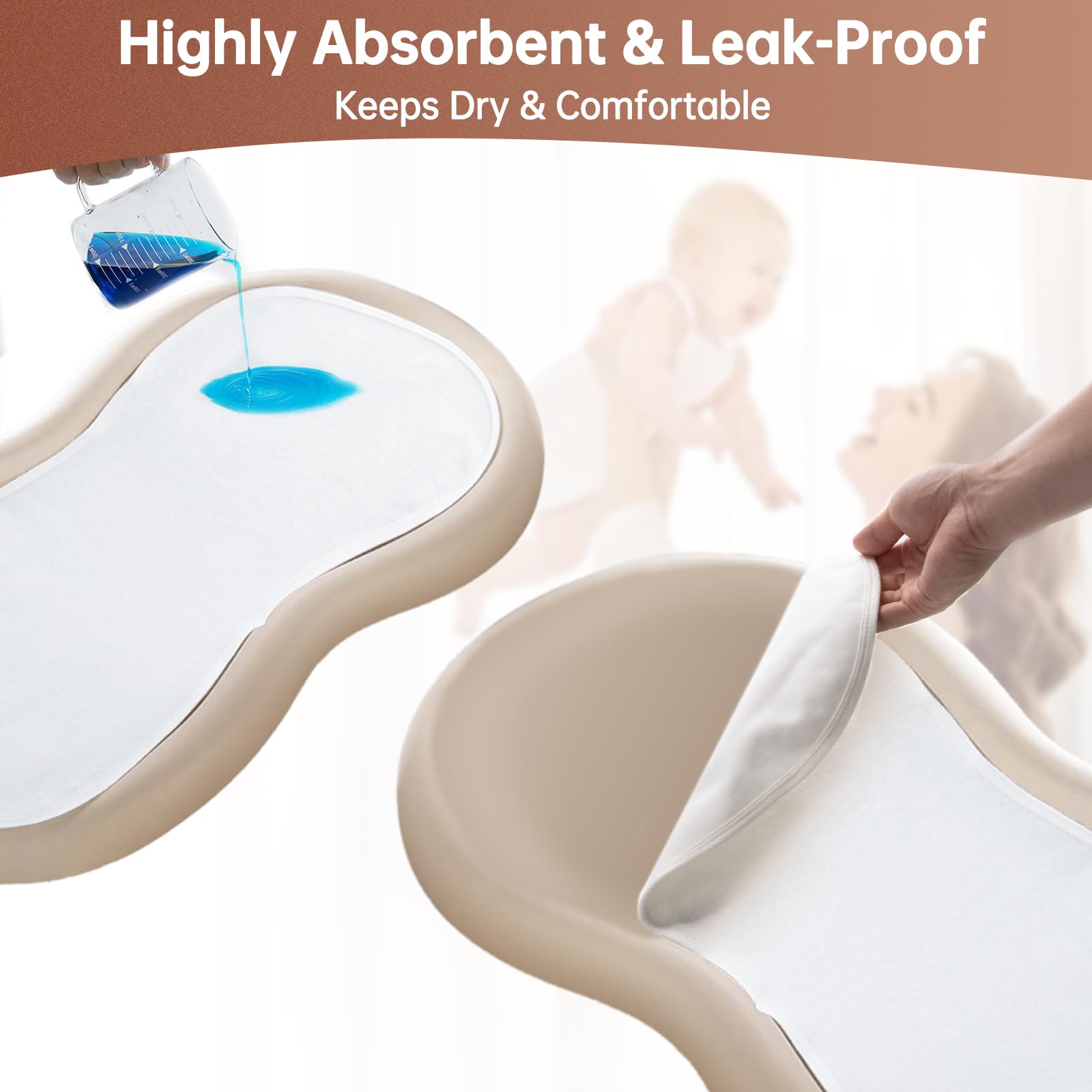 Changing Pad Liner (Pack of 3) Compatible with Keekaroo Peanut Changer, Reusable Changing Pads Cover, Soft and Warm, Non-Slip Design, Machine Washable, Ideal for Changing Diaper Needs, White