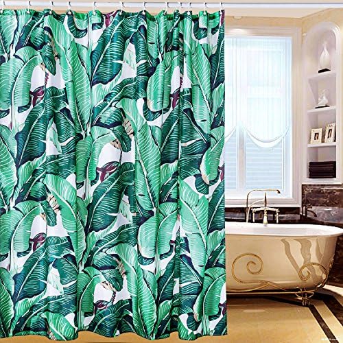 Shower Curtain Tropical Plants Green Leaf Curtain Liner Hooks Rings Waterproof and Mildew Resistant Material 100% Polyester 72 x 72 inch in Bathroom