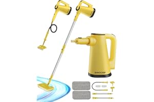SINOCHIP Steam Mops for Floor Cleaning, with 7-in-1 Attachments, 13OZ Water Tank, 23ft Power Cord, Detachable Handheld Steamer for Cleaning Hardwood, Tile, Glass, and Ironing (Yellow-A1)