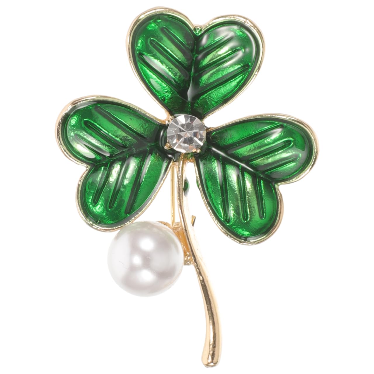 Happyyami St. Patrick's Day Shamrock Pin Brooch Four Leaf Brooches Irish Luck Jewelry Pearl Alloy Lapel Pins for Holiday Party Jackets Bags Hats Scarves